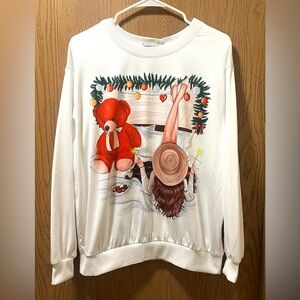 Cozy White Sweater with Festive Bear Print